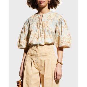 Ulla Johnson Lolana Flared-Sleeve Floral Cotton Top Size 4